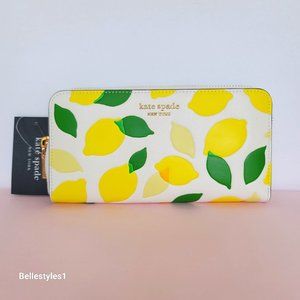 KATE SPADE Morgan Lemons Printed Leather Zip-Around Continental Wallet-Parchmen⭐
